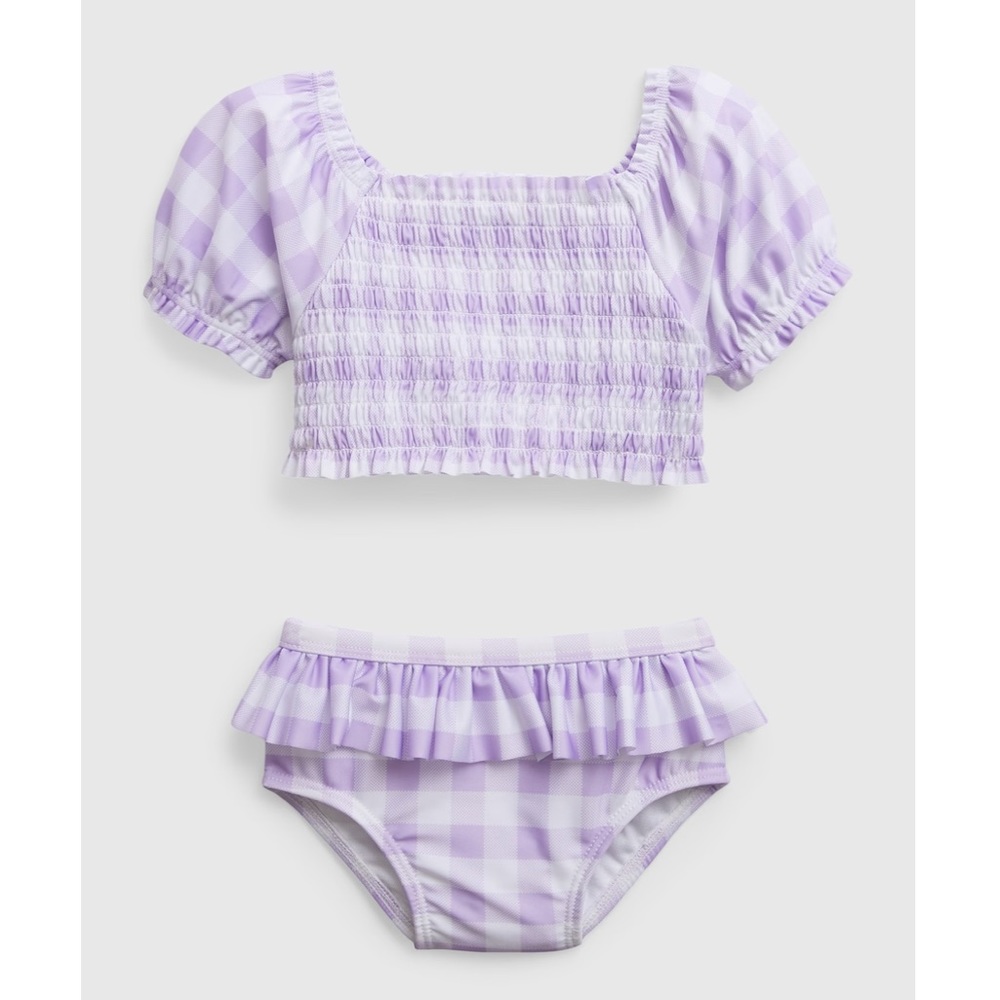 Baby Gap Kids 2-pc Smocked Gingham Ruffle Swimsuit 6-12M OR 12-18M Purple NWT!!